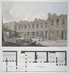 Ludgate Prison with a plan of the London Workhouse, Bishopsgate, beneath, City of London, 1818. Artist: Robert Blemmell Schnebbelie