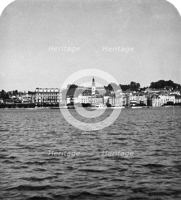 The lakefront at Gmunden, Salzkammergut, Austria, c1900s.Artist: Wurthle & Sons
