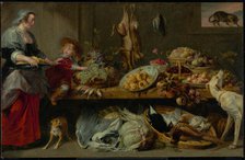 Larder Still Life with Housekeeper and Young Boy, 1636-1638.  Creators: Frans Snyders, Workshop of Peter Paul Rubens, Workshop of Frans Snijders.