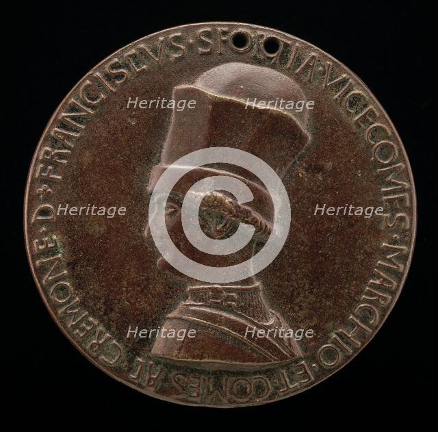 Francesco I Sforza, 1401-1466, 4th Duke of Milan 1450 [obverse], c. 1441. Creator: Pisanello.