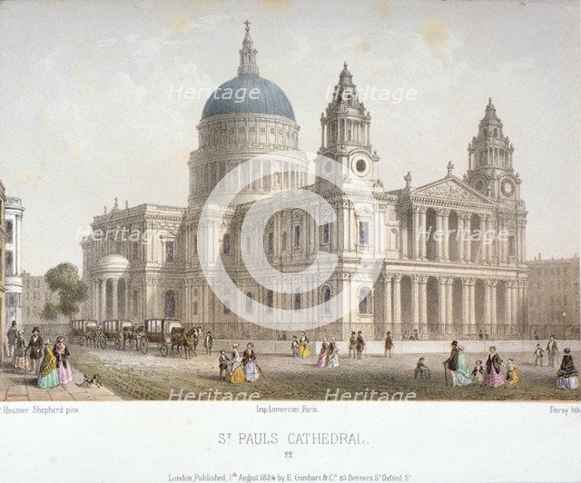 North-west view of St Paul's Cathedral with figures walking in front, City of London, 1854. Artist: Sir Christopher Wren