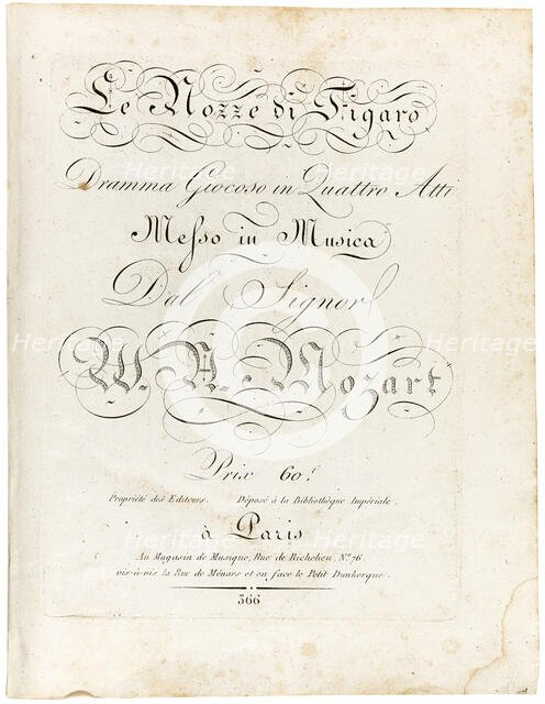 Cover of the score Le nozze di Figaro dramma giocoso in quattro atti, Between 1806 and 1810. Creator: Mozart, Wolfgang Amadeus (1756-1791).