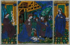 Three plaques from a triptych with the Adoration of the Shepherds..., French, early 16th century. Creator: Unknown.