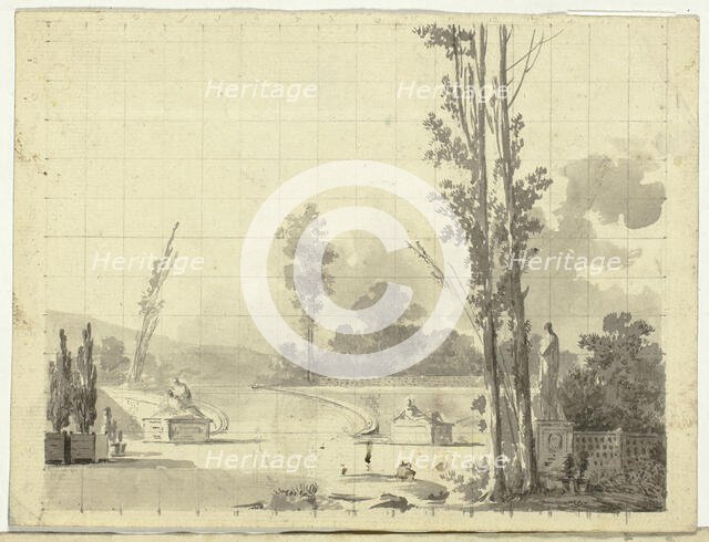 View of the Park at Versailles: Stairway and Two Poplars, n.d. Creator: Pierre Antoine Mongin.