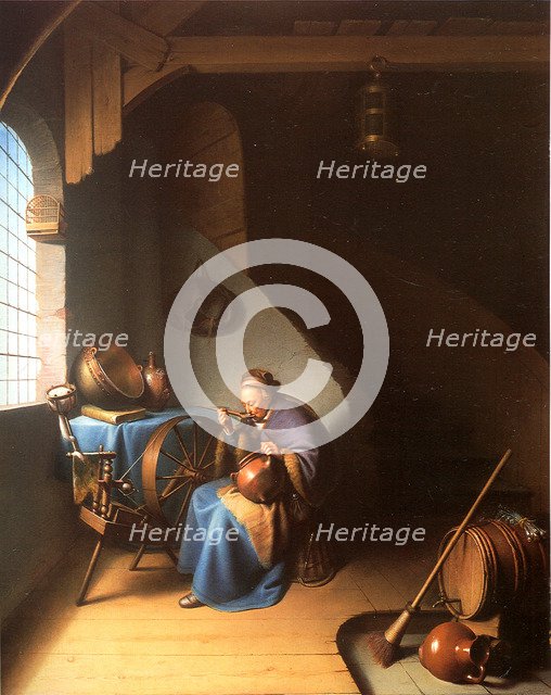 Interior with a Woman eating Porridge. Artist: Dou, Gerard (Gerrit) (1613-1675)