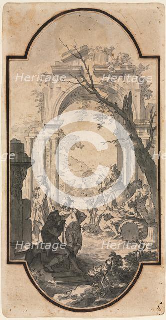 Triumphal Arch and Figures, first half 1700s. Creator: Andrea Locatelli (Italian, 1695-1741).