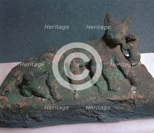 Egyptian bronze of a cat and kittens. Artist: Unknown