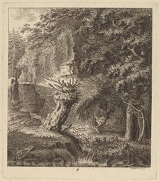 Wooded Landscape with a Pollarded Tree, 1764. Creator: Salomon Gessner.