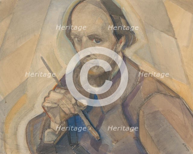 Self portrait with brush, 1917. Creator: Herman Kruyder.