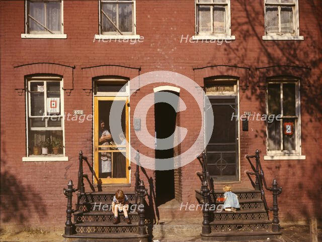 Children on row house steps, Washington, D.C., between 1941 and 1942. Creator: Louise Rosskam.