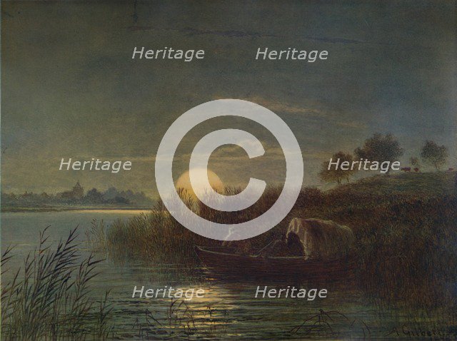 'River Scene by Moonlight, with Boat', 1879, (1935). Artist: Arthur Gilbert.