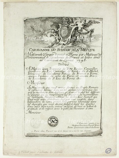 Title Page, from Caravanne du Sultan à la Mecque, 1748. Creator: Joseph-Marie Vien the Elder.