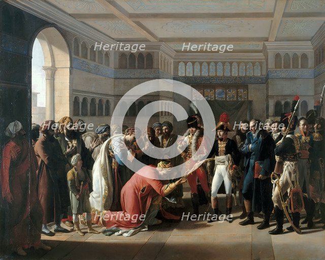 Bonaparte presents the sabre to military commander of Alexandria, July 1798. Artist: Mulard, François Henri (1769-1850)