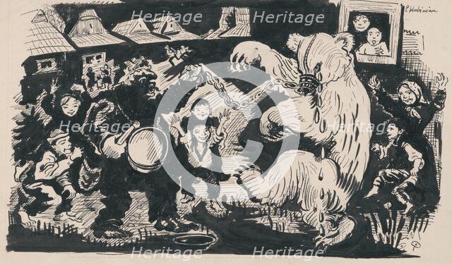 Comedian with a bear, 1930-1940. Creator: Arnold Peter Weisz-Kubincan.