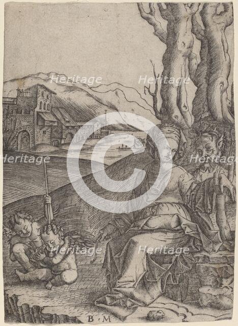 Woman and Satyr with Two Cupids, c. 1506/1512. Creator: Benedetto Montagna.