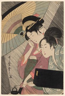 Geisha and Attendant on a Rainy Night, Japan, c. 1797. Creator: Kitagawa Utamaro.