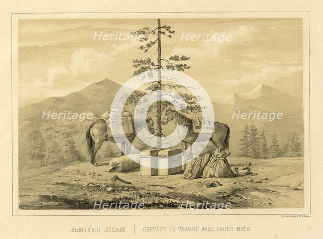 Pack Horses, 1856. Creator: Ivan Dem'ianovich Bulychev.
