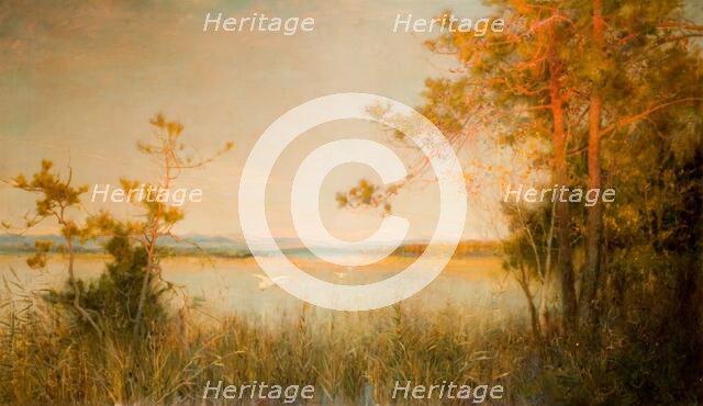 Reedy Mere And Sunlit Hills, 1890-91. Creator: Alfred Edward East.