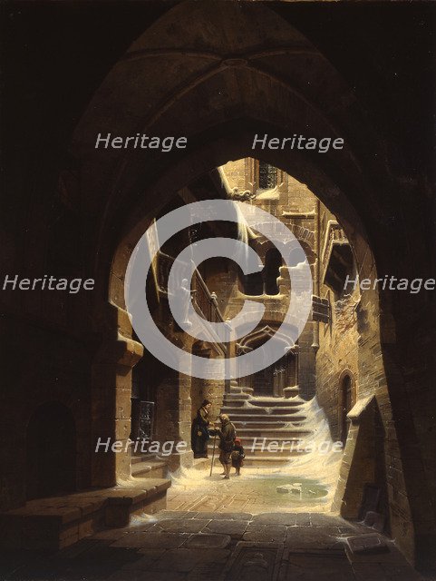 Courtyard of the Kriebstein Castle in Saxony, 1858.