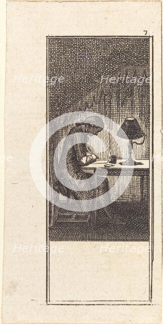 Young Man Writing by Lamplight, 1784. Creator: Daniel Nikolaus Chodowiecki.