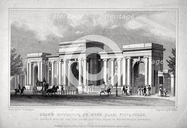 View of Hyde Park Corner, London, 1828.                                                       Artist: W Wallis