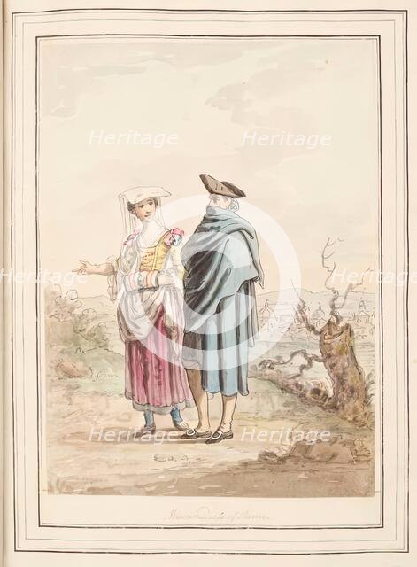 Winter Dress of Rome, leaf from 'A Collection of Dresses by David Allan Mostly from Nature', 1776. Creator: David Allan.