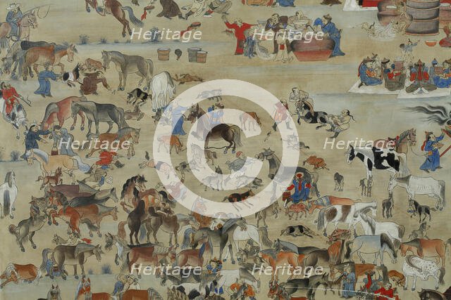 Airag Feast. Detail from "One Day in Mongolia, Summer", 1905-1913. Creator: Sharav, Balduugiin Marzan (1869-1939).