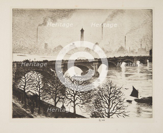 Waterloo Bridge from  a Savoy Window, pub. 1925. Creator: Christopher Richard Wynne Nevinson (1889 – 1946) .