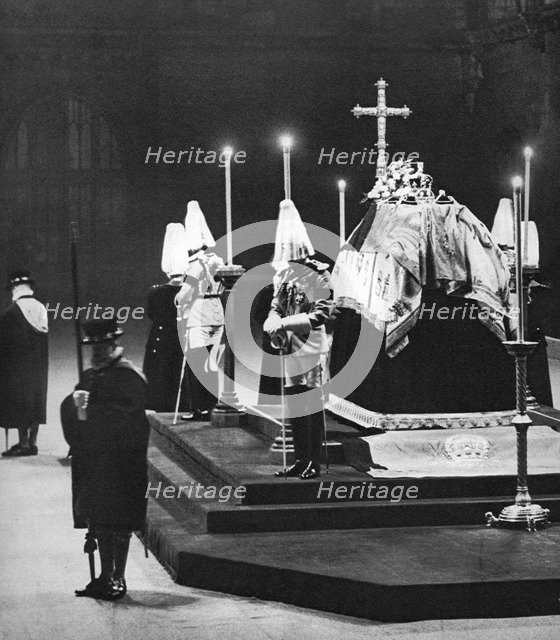 King George V lying in state in Westminster Hall, London, January 1936. Artist: Unknown