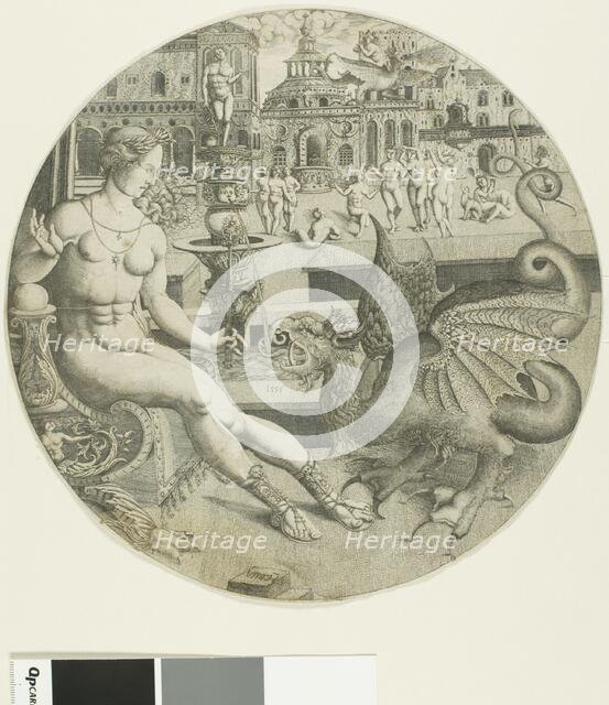 The Naked Woman and the Dragon, 1553. Creator: Allaert Claesz.