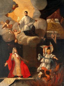 A man praying to a saint to assist in the cure of a sick child, devils departing, unknown date. Creator: Unknown.