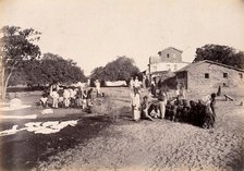 People doing laundry at the dhobi ghat, during bubonic plague outbreak, Karachi, India, 1897. Creator: Unknown.
