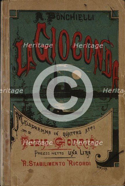 Cover of the libretto for the opera "La Gioconda" by Amilcare Ponchielli, 1876. Creator: Anonymous.