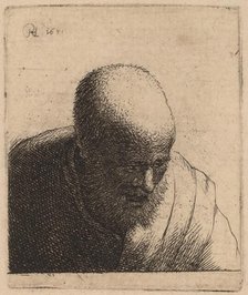 Bald Man with Open Mouth, Looking Down, c. 1630. Creator: Rembrandt Harmensz van Rijn.