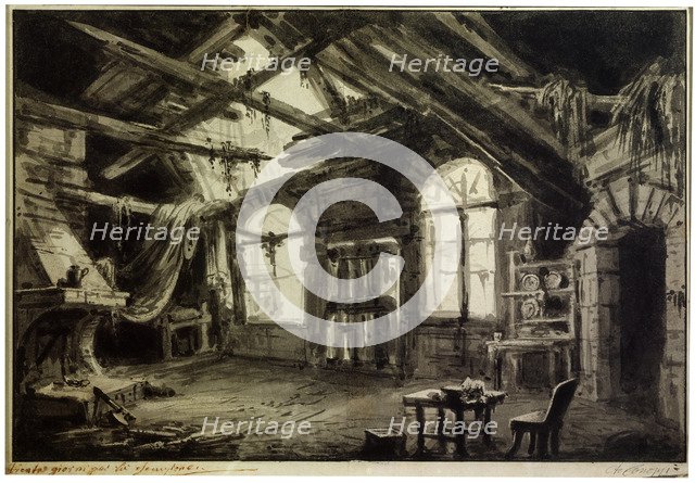 Stage design for the play 'The Gambler's Life', by V Ducange, 1828.  Artist: Antonio Canoppi