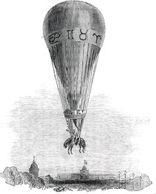 Ascent of M. Poiteven, on Horseback, in a Balloon, from the Champ de Mars, Paris, 1850. Creator: Unknown.