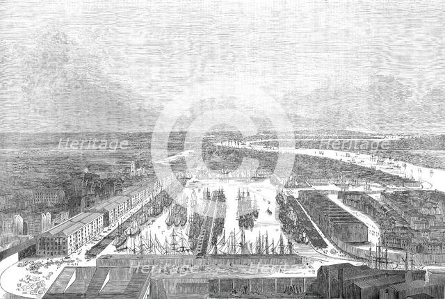 Bird's eye view of the London Docks, 1845. Creator: Unknown.
