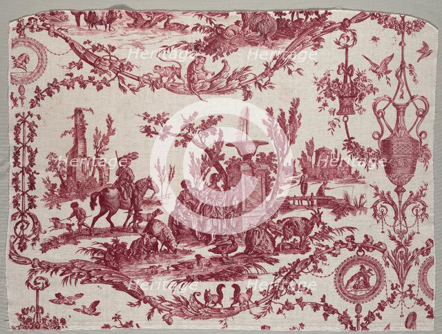 Fragments of Copperplate Printed Cotton, c. 1789. Creator: Christophe Philippe Oberkampf (French, 1738-1815), firm of ; Jean-Baptiste Marie Hüet (French, 1745-1811).