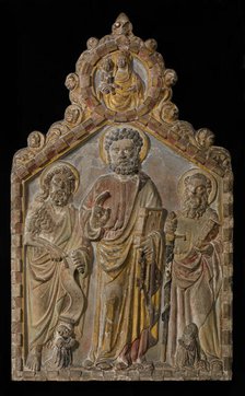Relief Altarpiece with Saints Peter, Paul, and John the Baptist, Italian, 1408. Creator: Unknown.