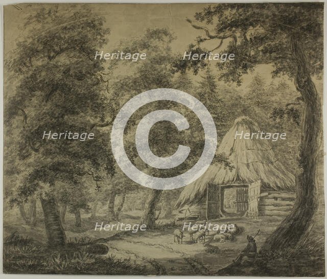 Thatched Hut in Woods with Shepherd and Sheep, n.d. Creator: Anthonie Waterloo.