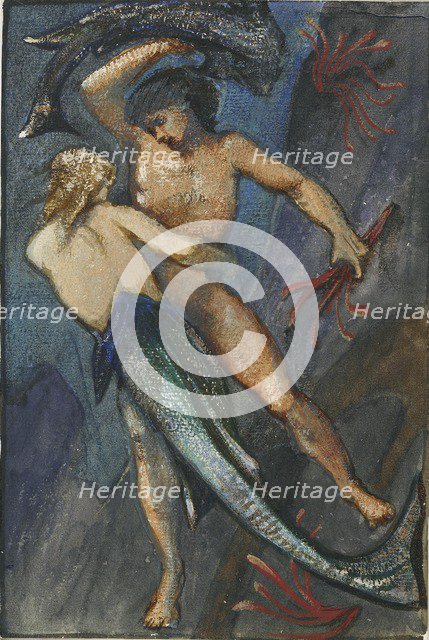 Mermaid and man from Album of forty-eight drawings, c1853-1898. Artist: Sir Edward Coley Burne-Jones.