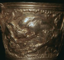 Gold Greek cup with a wild bull motif, 15th century BC. Artist: Unknown