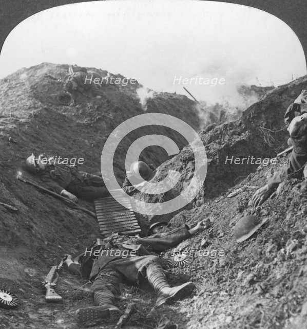 'Men who fell covering the retreat of the 5th Army at Albert', France, World War I, 1918. Artist: Realistic Travels Publishers