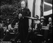 Winston Churchill Making a Speech from a Platform Infront of a Small Crowd, 1924. Creator: British Pathe Ltd.