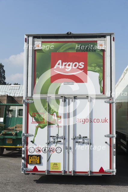 Rear of Argos lorry showing safety pictograms 2016. Creator: Unknown.