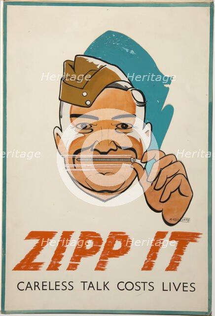 'Zipp it. Careless Talk Costs Lives', poster, World War II, c1939-c1945. Creator: Radcliffe.
