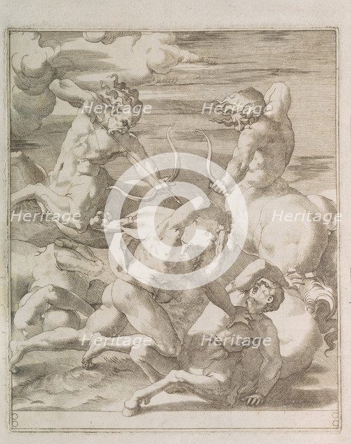 Battle between Hercules and Centaurs, 1527. Artist: Caraglio, Gian Jacopo (1505-1565)