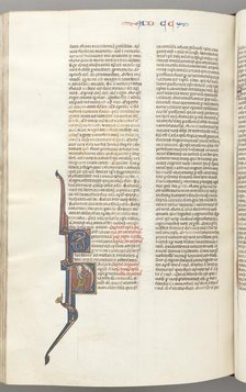 Fol. 445v, Corinthians II, historiated initial P, Paul standing with a sword…, c. 1275-1300. Creator: Unknown.