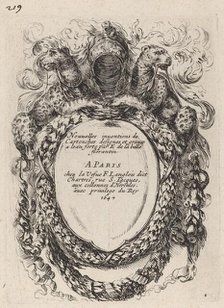 Title Page for "Nouvelles inventions de Cartouches", 1647. Creator: Stefano della Bella.