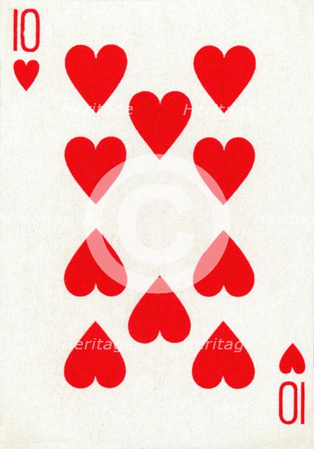10 of Hearts from a deck of Goodall & Son Ltd. playing cards, c1940. Artist: Unknown.